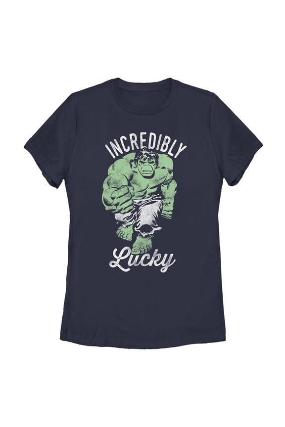 Women's Marvel St. Patrick's Day Hulk Incredibly Lucky Graphic Tee Navy Blue X Large