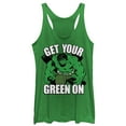 thumbnail image 1 of Women's Marvel St. Patrick's Day Hulk On  Racerback Tank Top Envy Green Small, 1 of 3