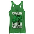 thumbnail image 1 of Women's Marvel St. Patrick's Day Hulk Smash  Racerback Tank Top Envy Green 2X Large, 1 of 3