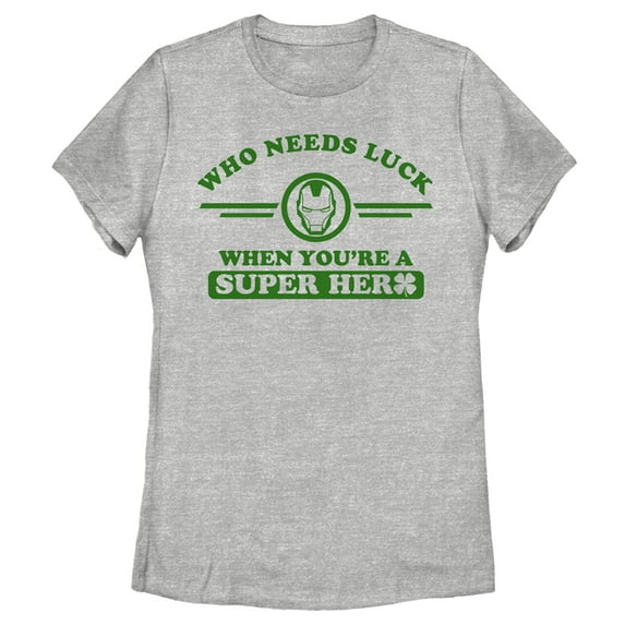 Women's Marvel St. Patrick's Day Iron Man No Luck Needed Graphic Tee Athletic Heather Small