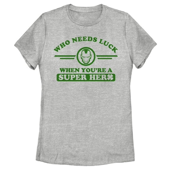 Women's Marvel St. Patrick's Day Iron Man No Luck Needed  Graphic Tee Athletic Heather X Large