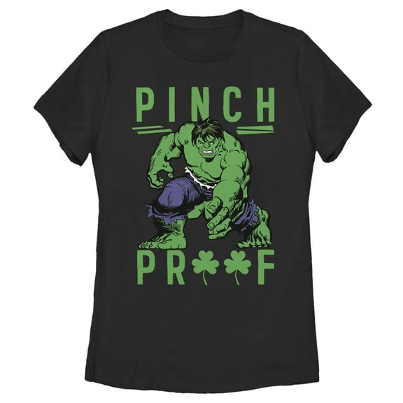 Women's Marvel St. Patrick's Day Pinch Proof Clover Hulk  Graphic Tee Black Small