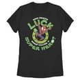 thumbnail image 1 of Women's Marvel St. Patrick's Day Spider-Man Who Needs Luck  Graphic Tee Black Medium, 1 of 4
