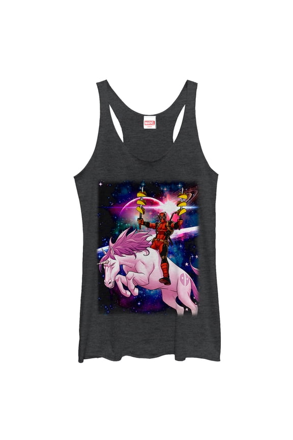Women's Marvel Taco Deadpool on Space Unicorn  Racerback Tank Top Black Heather Large