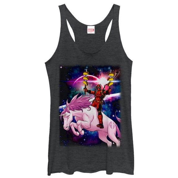 Women's Marvel Taco Deadpool on Space Unicorn  Racerback Tank Top Black Heather Small