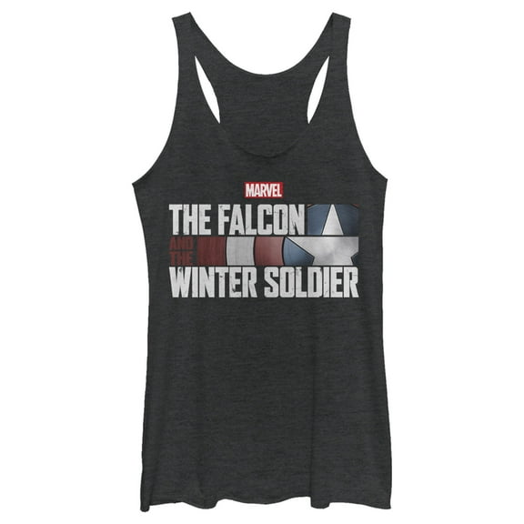 Women's Marvel The Falcon And The Winter Soldier Shield Logo  Racerback Tank Top Black Heather Small