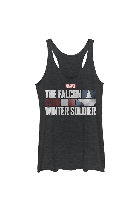 Women's Marvel The Falcon And The Winter Soldier Shield Logo Racerback Tank Top Black Heather X Small