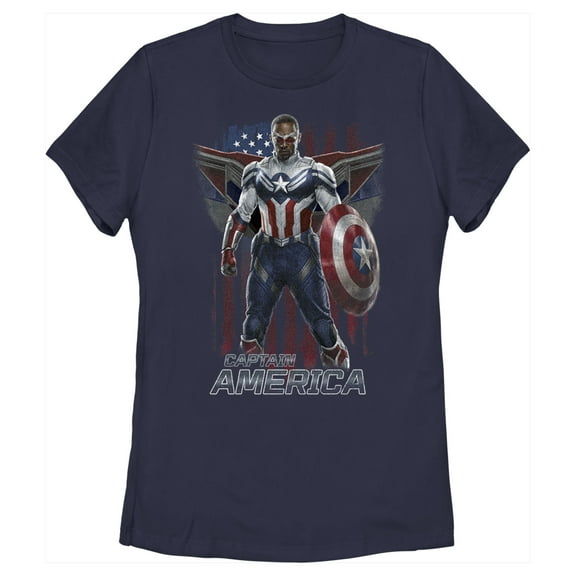 Women's Marvel The Falcon and the Winter Soldier Captain America Ready  Graphic Tee Navy Blue Small