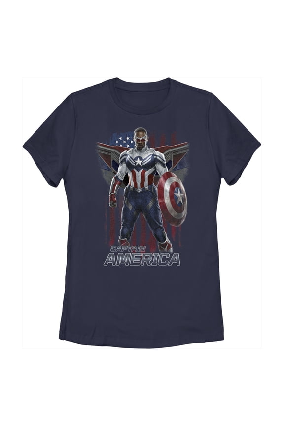 Women's Marvel The Falcon and the Winter Soldier Captain America Ready Graphic Tee Navy Blue Small