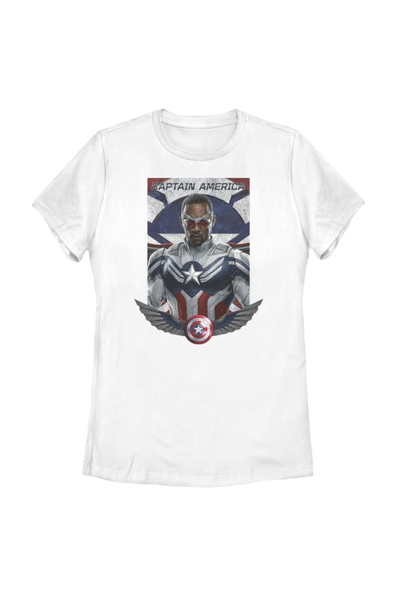 Women's Marvel The Falcon and the Winter Soldier Captain America Shield Wings Graphic Tee White 2X Large