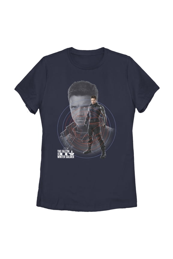 Women's Marvel The Falcon and the Winter Soldier Close-Up Bucky Graphic Tee Navy Blue Medium