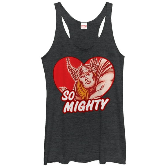 Women's Marvel Thor Be Mighty Heart  Racerback Tank Top Black Heather Medium