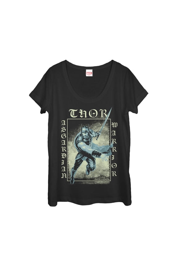 Women's Marvel Thor: Ragnarok Ancient Script  Scoop Neck Black Small