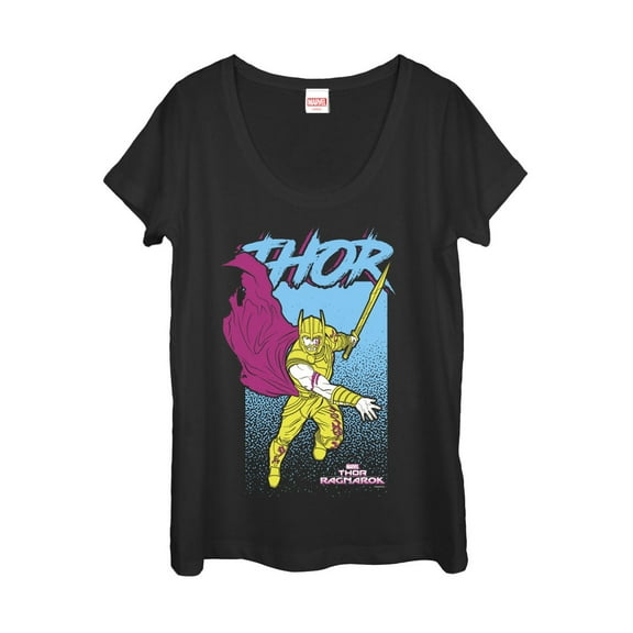 Women's Marvel Thor: Ragnarok Cape Scoop Neck Black Small
