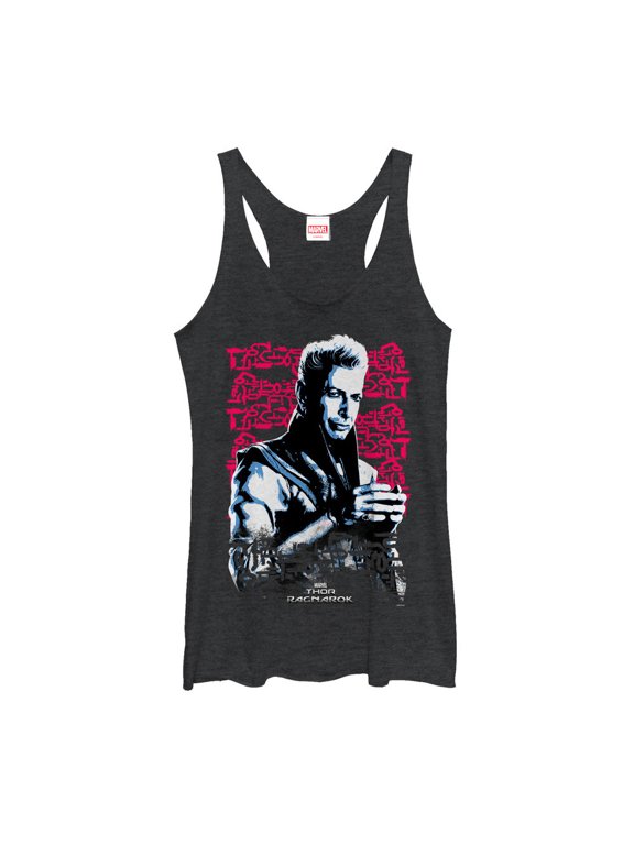 Women's Marvel Thor: Ragnarok Grandmaster Script Racerback Tank Top Black Heather X Large