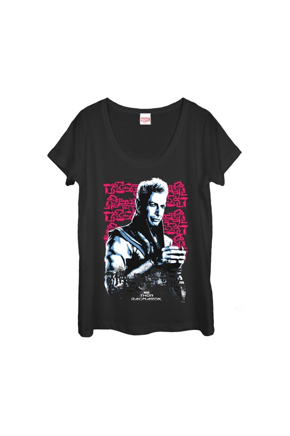 Women's Marvel Thor: Ragnarok Grandmaster Script Scoop Neck Black Medium