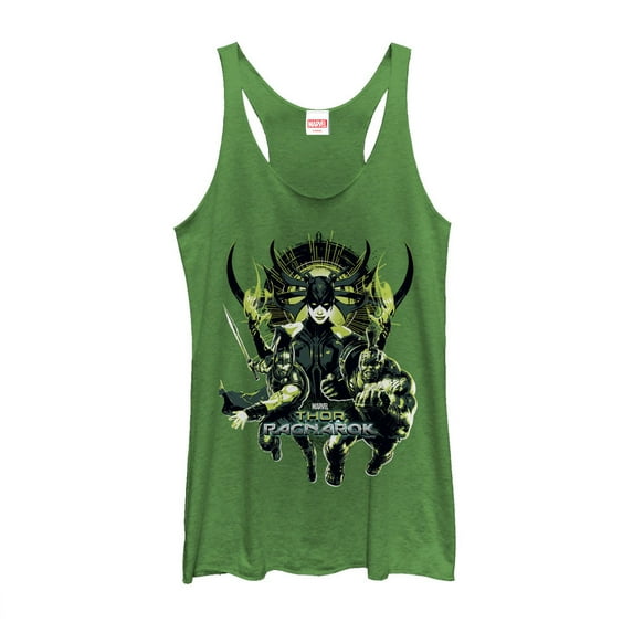 Women's Marvel Thor: Ragnarok Hela Flames Racerback Tank Top Envy Green 2X Large