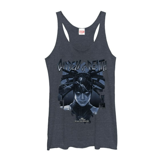 Women's Marvel Thor: Ragnarok Hela Goddess of Death Racerback Tank Top Navy Blue Heather Small