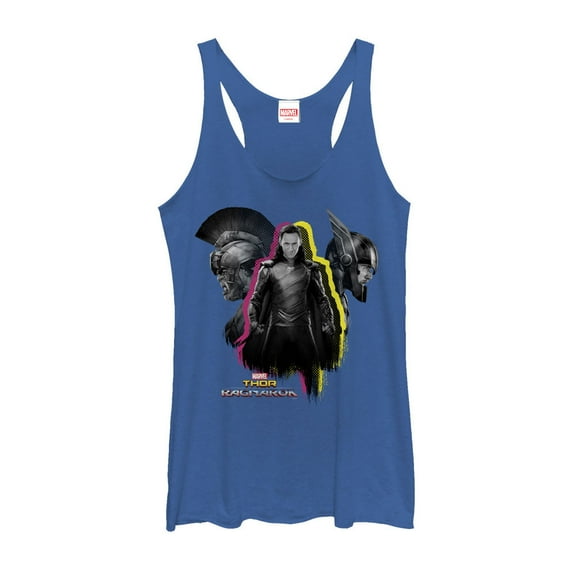 Women's Marvel Thor: Ragnarok Loki Pop  Racerback Tank Top Royal Blue Heather 2X Large