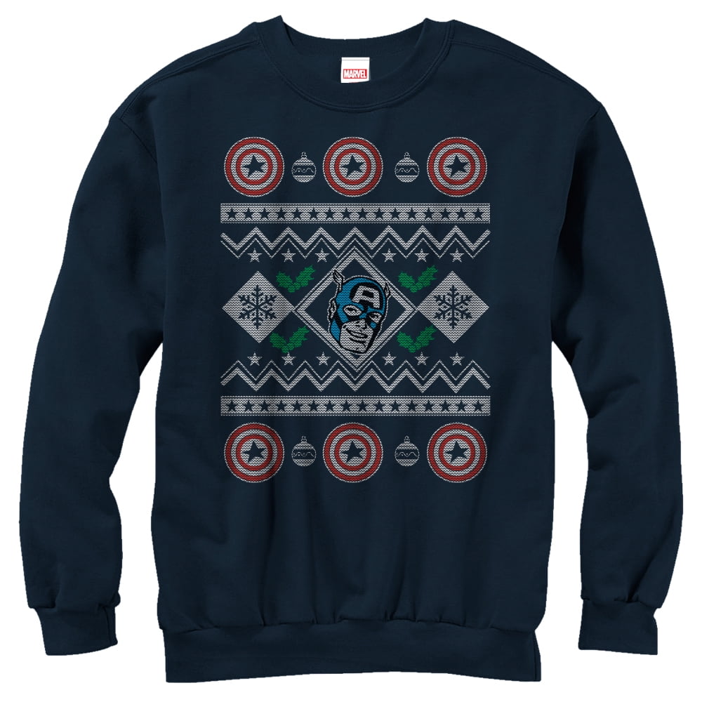 Women s Marvel Ugly Christmas Captain America Sweatshirt Navy Blue 2X Large Walmart