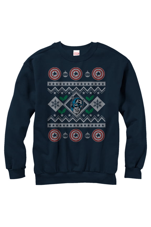 Men's Marvel Ugly Christmas Captain America  Sweatshirt Navy Blue X Large