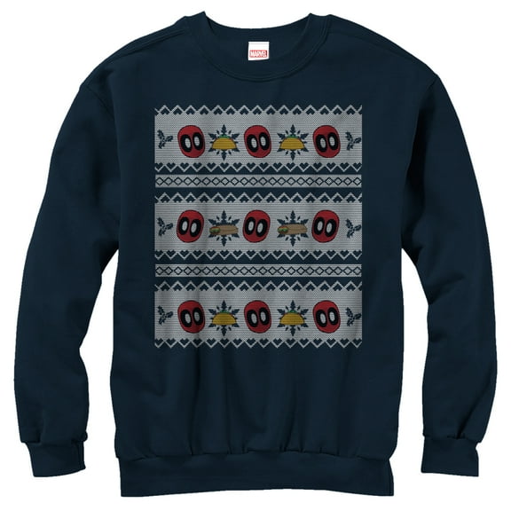 Men's Marvel Ugly Christmas Deadpool Taco  Sweatshirt Navy Blue Small