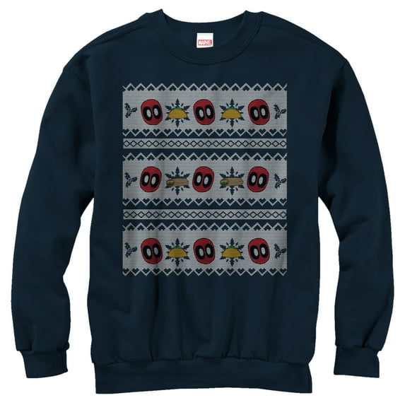 Men's Marvel Ugly Christmas Deadpool Taco Sweatshirt Navy Blue X Large