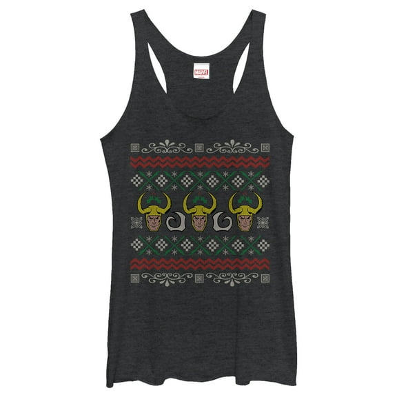 Women's Marvel Ugly Christmas Loki  Racerback Tank Top Black Heather X Small