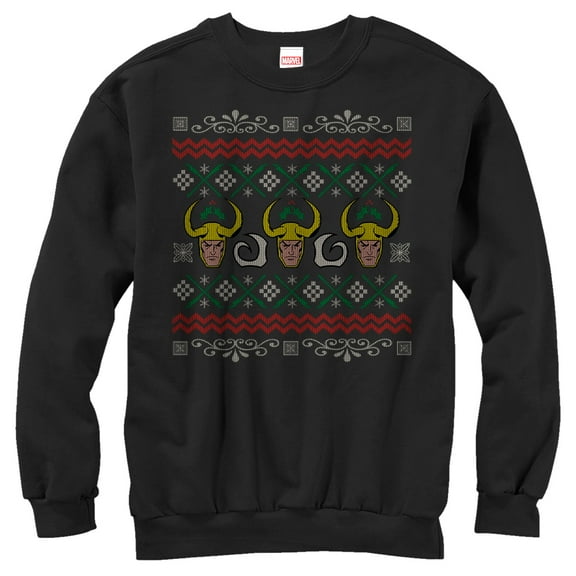 Men's Marvel Ugly Christmas Loki Sweatshirt Black Medium