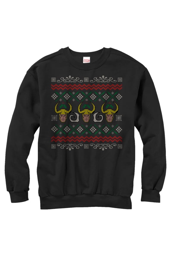 Men's Marvel Ugly Christmas Loki Sweatshirt Black Medium
