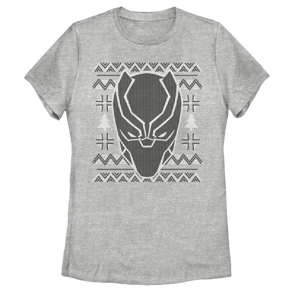 Women's Marvel Ugly Christmas Panther Mask  Graphic Tee Athletic Heather Large