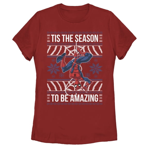 Women's Marvel Ugly Christmas Spider-Man Season Graphic Tee Red Medium
