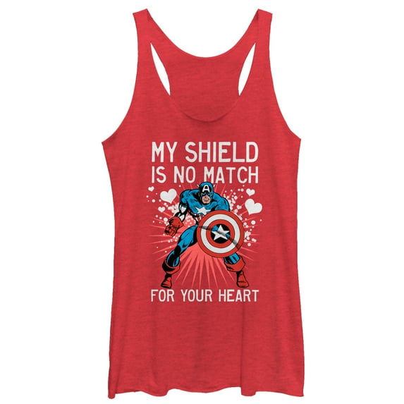 Women's Marvel Valentine Captain America No Shield For Heart Racerback Tank Top Red Heather Medium