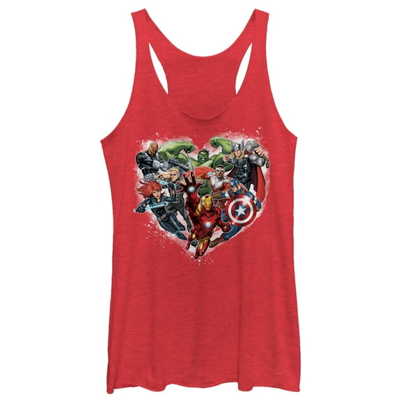 Women's Marvel Valentine's Day Avenger Heart Collage Racerback Tank Top Red Heather X Small