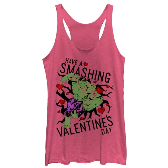 Women's Marvel Valentine's Day Hulk Smashing  Racerback Tank Top Pink Heather Large
