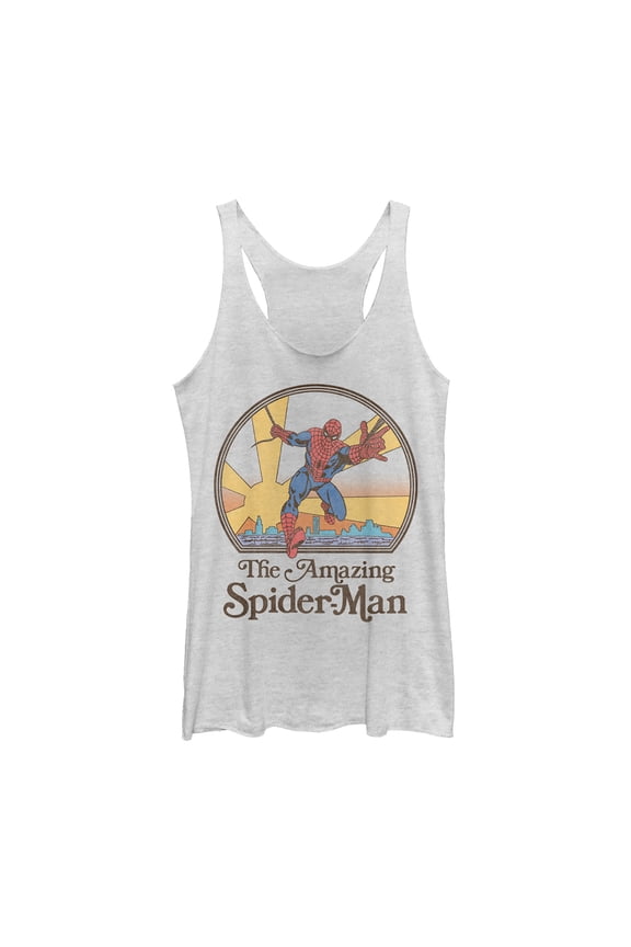 Women's Marvel Vintage Spider-Man Sun Racerback Tank Top White Heather Large