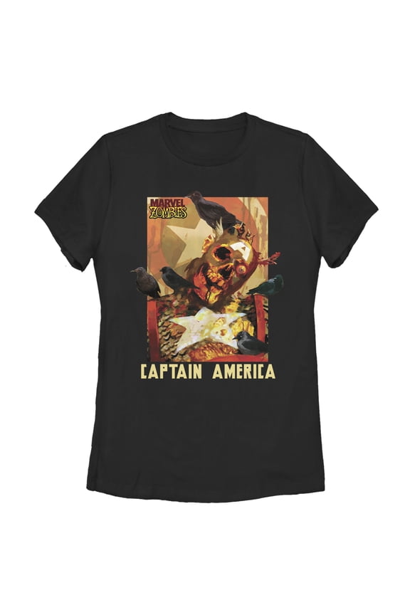 Women's Marvel Zombies Captain America Bird Brain  Graphic Tee Black Small