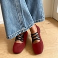Women's Mary Jane Ballet Suede Flats Cross Elastic Band Round Toe ...