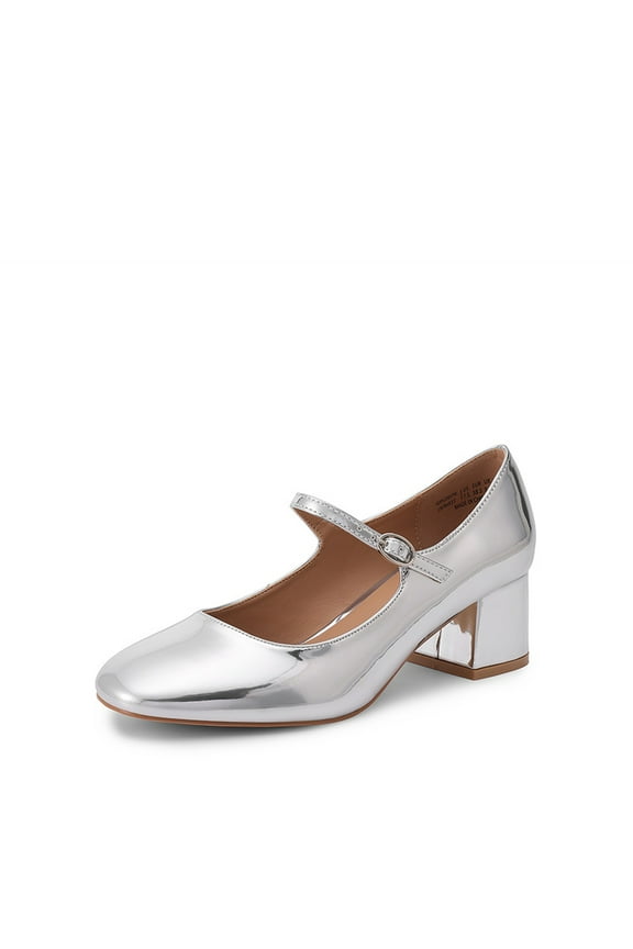 Women's Mary Jane Block Heel Pumps with Square Toe and Buckle Strap