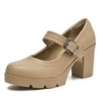 thumbnail image 1 of Women's Mary Jane Dress Shoes Low Block Closed Toe Heels Work Chunky Pumps Comfortable Round Toe Wedding Shoes Apricot Size 8, 1 of 6