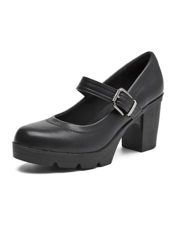 Women's Mary Jane Dress Shoes Low Block Closed Toe Heels Work Chunky Pumps Comfortable Round Toe Wedding Shoes Black Size 6.5
