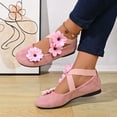 Women's Mary Jane Flat Shoes 3D Flower Decoration Round Toe Cross Strap ...