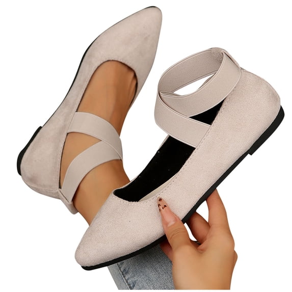 Women's Mary Jane Flats Comfortable Pointed Toe Ballet Flats with Elastic Ankle Straps Classic Slip On Casual Shoes for Work Office