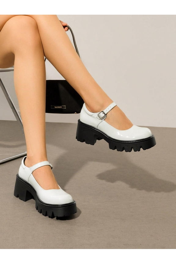 Women's Mary Jane Heels - Low Heel Chunky Pumps with Round Toe and Ankle Strap - Fashionable Dress Shoes for Women