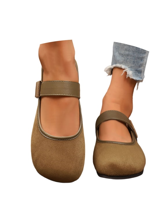 Women's Mary Jane Orthopedic Shoes Round Toe Wide Width Strap Flat Heel Comfortable Casual Footwear for Daily