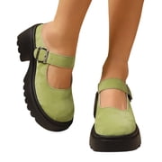 Women's Mary Jane Platform Pumps Chunky Low Heel Round-Toe Oxford Dress Shoes