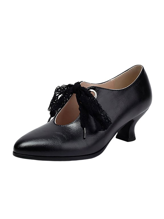 Women's Mary Jane Pumps Chunky Block Shoes Adorable Vintage Shoes Unique Round Toe Lace Up