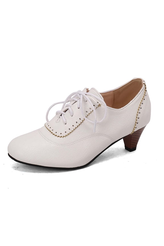 Women's Mary Jane Pumps Chunky Block Shoes Adorable Vintage Shoes Unique Round Toe Lace Up