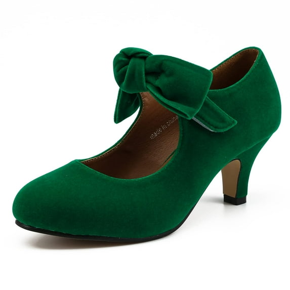 Women's Mary Jane Pumps with Heel Vintage Shoes Retro Cute Bow Round Toe Size 7.5