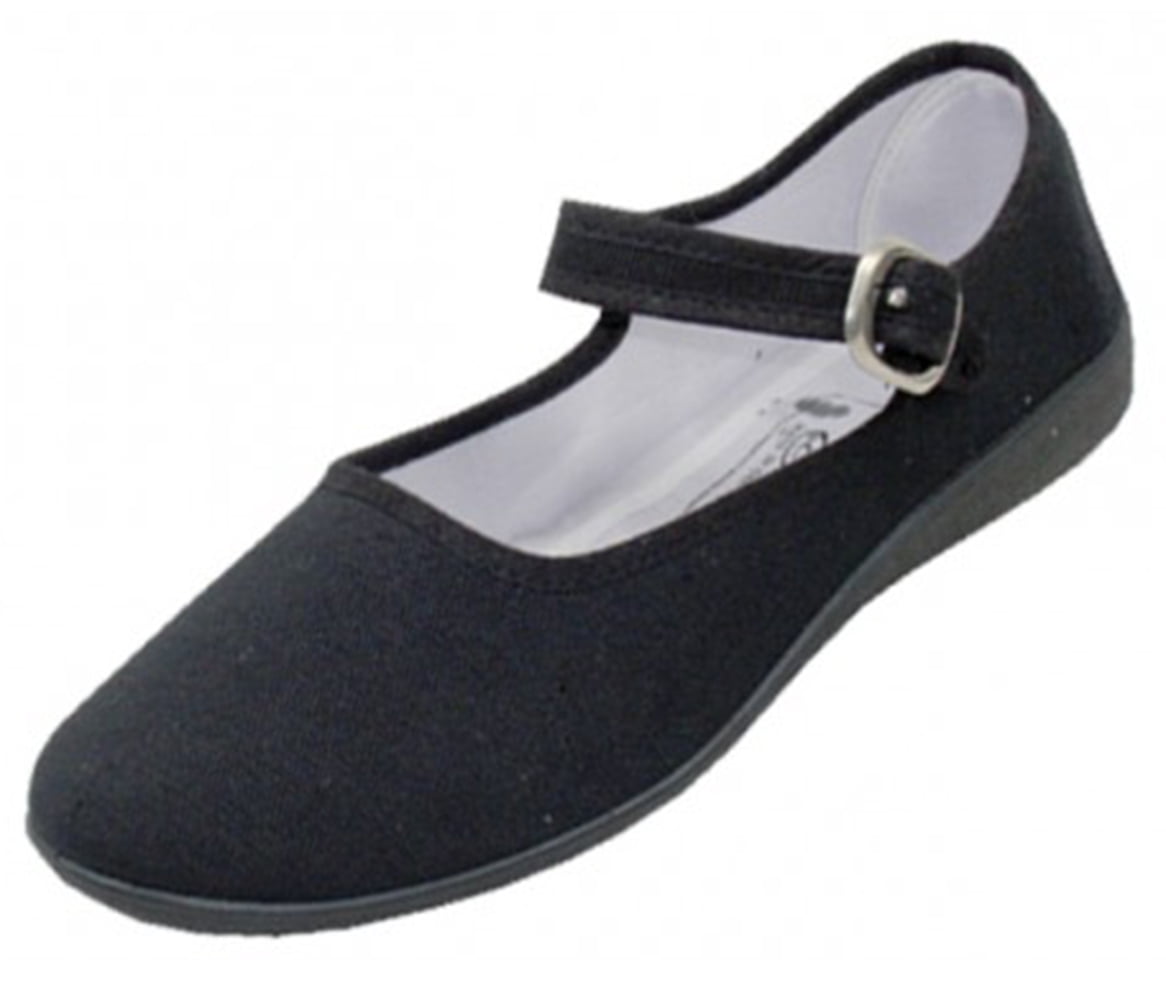 Women's Cotton Mary Jane Flats with Adjustable Strap, Comfortable and ...